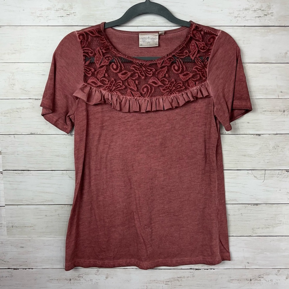 Dantelle Rusty Red Lace Design Tee - Picture 1 of 5
